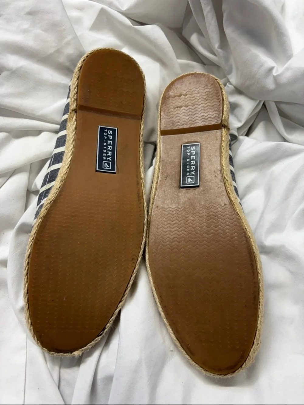 Sperry Navy & White Striped Espadrille Flats with Red Insole size 8